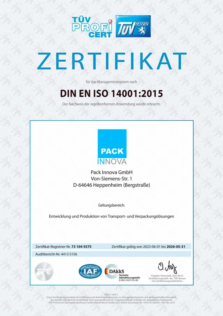 Umweltzertifikat  DIN EN ISO 14001:2015 