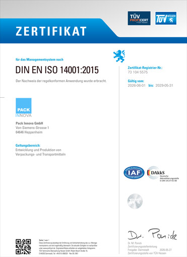DIN EN ISO 14001 Zertifikat – Pack Innova