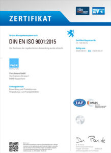 DIN EN ISO 9001 Zertifikat – Pack Innova